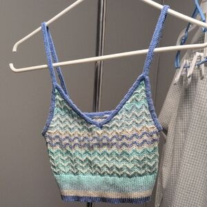 American Eagle Outfitters Blue and Green Chevron Crop Top